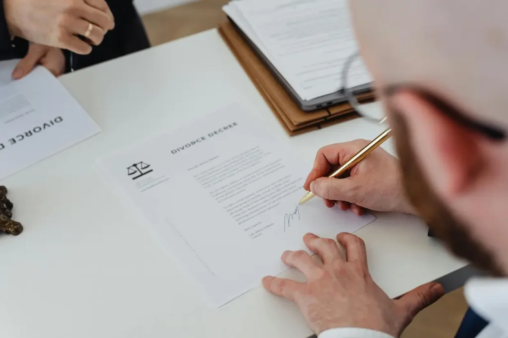 a divorce attorney reviewing divorce papers
