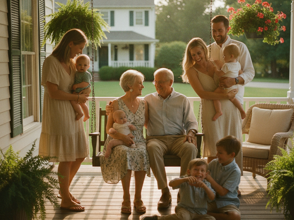 What Are Common Mistakes to Avoid in Estate Planning? 1 multi-generational family on the porch of their well-maintained, comfortable suburban home